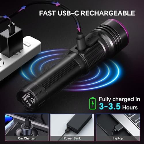 Dokhbem 365nm UV Flashlight Rechargeable, Black Light Flashlight with LCD Display, Powerful Ultraviolet Lights for Pet Urine Detection, Resin Curing, Rockhounding, Scorpion, Uranium Glass, A/CLeak - Thumbnail 4