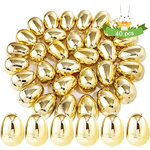 Supernal 40pcs Golden Easter Egg 3.1"Large Golden Metallic Easter Eggs Great For Easter Theme Party Favor Easter Eggs Hunt,Easter Eggs Bulk,Easter Eggs For Candy Treats(Gold) - Image 1