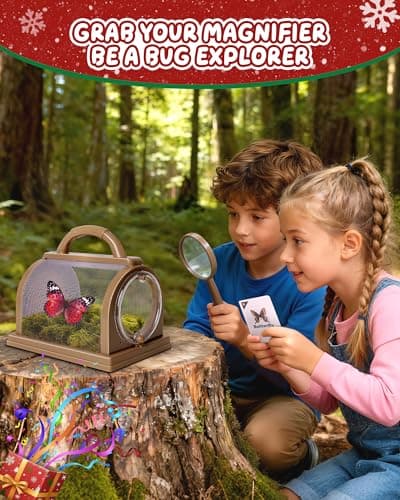 CUUCUVA Bug Catcher Kit for Kids Outdoor Explorer Kit with Insect Cage, Observation Box, Magnifying Glass, 8 Toy Bugs, Net & 10 Cards, STEM Educational Toys Gifting for Boys & Girls Ages 3+ - Thumbnail 4