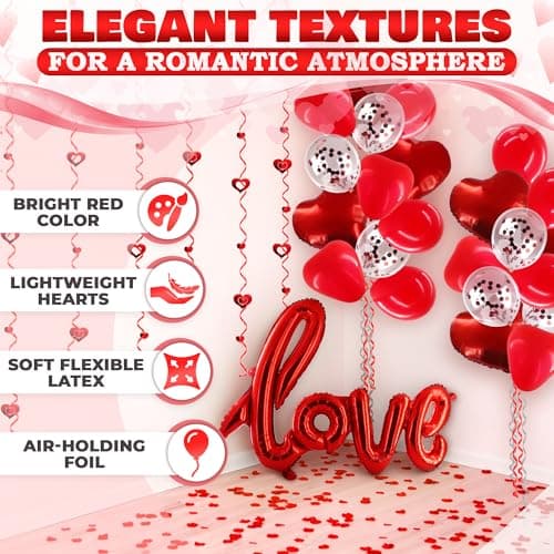 Romantic Balloon Decoration Kit with 42" LOVE Letters & Heart Balloons - Proposal, Engagement, Wedding & Anniversary Room Decoration Set with Hanging Hearts & Rose Petals - Complete Romantic Setup - Thumbnail 4