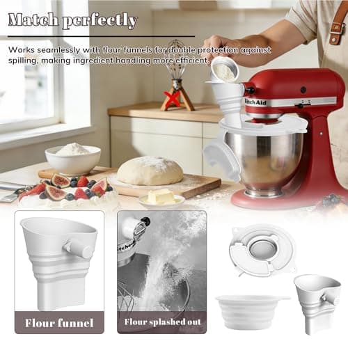 TFFUAM Flour Funnel for Kitchen Aid Mixer Flour Funnel for Stand Mixer 3-in-1 Accessory Set with Splash Guard Lid & Measuring Cup for 4.5-5 Qt Tilt-Head Mixers Food-Grade Silicone (3 in 1) - Thumbnail 3