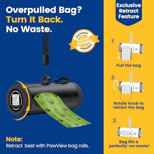 PawView Dog Poop Bag Holder with Rechargeable LED Flashlight, 4 Light Modes for Night Walk Safety, Hands-Free Dispenser with Used Bag Hook & Carabiner Clip, Fits Any Leash, 60 Bags Included - Thumbnail 4