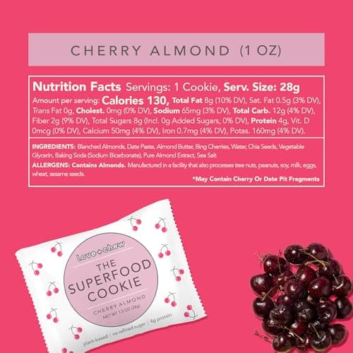 Love + Chew Superfood Mini Vegan Cookies, Gluten Free, 3-4g Plant Based Protein Per Cookie, Healthy Snacks, Refined Sugar Free, Individually Wrapped Cookies, Banana Bread and Cherry Almond, 16 Pack - Thumbnail 3