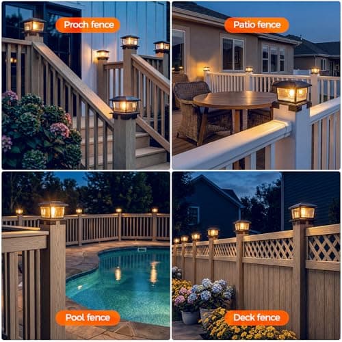 VOLISUN Solar Post Cap Lights Metal - Black Solar Fence - Post Lamps, Adjustable Base (3.5x3.5 to 6x6 Vinyl Posts),Edison Buld, Warm/Cool Light for Yard Fence Deck(2Pack) - Thumbnail 5