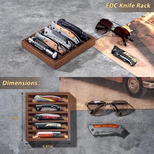 amoard Knife Display Case Knife Holder for Pocket Knife Case Storage, Edc Tray Fits Edc Flashlight (Walnut,1 Pack) - Thumbnail 3