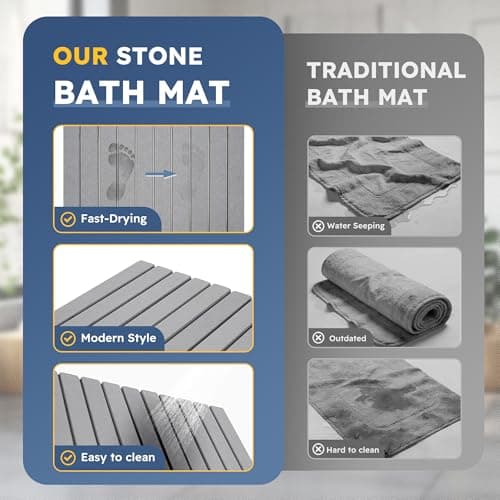 Osumlee Large Foldable Stone Bath Mat,Diatomaceous Earth with Non-Slip and Super Absorbent, Dry Mat with Quick Dry for Bathroom,Easy to Clean（23.6" Lx15.35 W,Light Grey） - Thumbnail 6