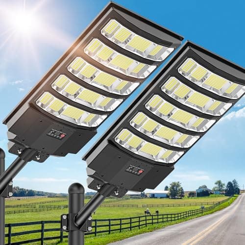 AsWonist 10000W Solar Street Light - Solar Lights Outdoor Waterproof, Solar Motion Lights Outdoor Dusk to Dawn, Solar Flood Lights Outdoor Remote Control, Solar Lights for Yard, Parking Lot 2-Pack - Image 1