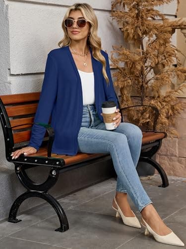 Heymoments Lightweight Cardigans for Women Royal Blue Large Open Front Long Sleeve Summer Sweaters Loose V Neck Ladies Shrugs Causal Girls Bolero Soft Spring Fall Winter Tops Knitted Coat - Thumbnail 5