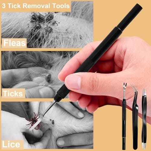 BVQWO Tick Removal Tool,Tick Remover for Dogs,Premium Tick Twister Stainless Steel 3 PCS -Tick Tweezers/Tick Fork/Handy Tin with Case -Safe for Human & Pets (Black) - Thumbnail 2
