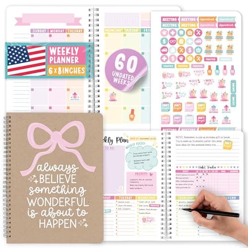 Undated Planner Weekly and Monthly - Spiral Undated Weekly Planner for Kids & Adults, Week Planners Habit Tracker, Goal Planners Notebook for Work, Agenda Planning Notebook