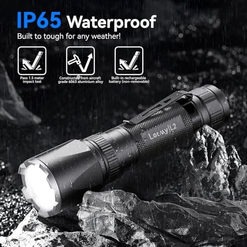 LETMY Rechargeable Flashlights High Lumens, 2 Pack 5000 Lumens Super Bright LED Tactical Flashlight, 3 Modes Samll Powerful Flash Lights with Clip, Waterproof Flashlights for Home Emergency Camping - Thumbnail 5
