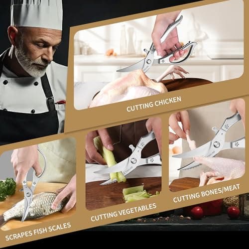 Kitchen Scissors for Food All Purpose: Heavy Duty Poultry Shears for Chicken Bone and Meat, Stainless Steel Cooking Scissors - Thumbnail 2