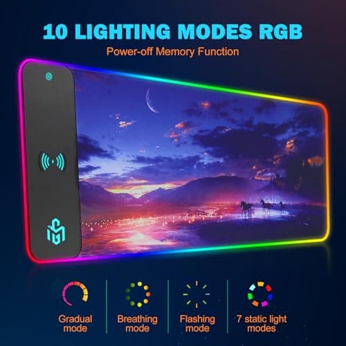 Mouse Pad Gaming Wireless Charging, 800x300x4mm Extended Desk Mat with 10 RGB Light Modes, Non-Slip Rubber Base, Waterproof Computer Keyboard Mat for Gamer, PC, Laptop, Office, Twilight Blue-Purple - Thumbnail 4
