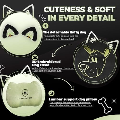 GTPOFFICE Cute Gaming Chair with Cat Ears, Ergonomic Computer Chair with Footrest Cat Paw Lumbar Support Comfortable Reclining Game Chair Desk Chair for Adult Teens, Soft Fabric, Green - Thumbnail 4
