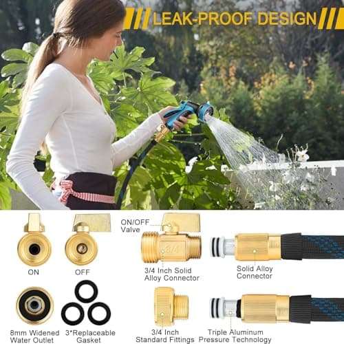 Garden Hose 25 ft, Leak Proof, Kink-Free Water Hose with 10 Function Spray Nozzle, Lightweight, Flexible, Fabric Portable Hose for Gardening, Blue - Thumbnail 3