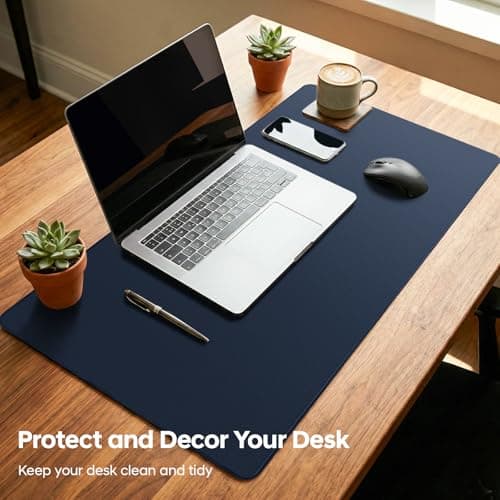 Yuwiiuuo Leather Desk Pad Protector, Office Desk Mat, Large Mouse Pad, Non-Slip PU Leather Desk Blotter, Waterproof Computer Desk Writing Pad for Office and Home (Dark Blue, 31.5" x 15.7") - Thumbnail 2