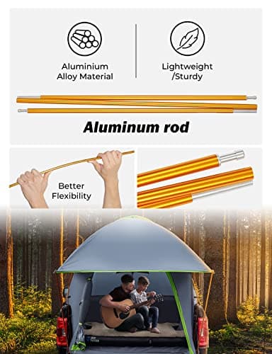 JOYTUTUS Pickup Truck Tent 5.5ft Bed Tent with Removable Awning, Waterproof PU2000mm Double Layer for 2 Person, Portable Truck Bed Tent - Green, Aluminum Pole - Thumbnail 5
