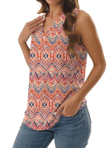 GKBK Womens Tank Tops Casual Loose Fit Spring Summer V Neck Outfits Sleeveless T Shirts Trendy Boho Cute Basic Business Dressy Clothes Fashion 2026 Boho Floral L - Thumbnail 3