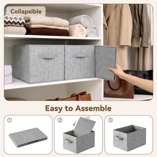 GRANNY SAYS Storage Baskets for Shelves, Closet Storage Bins with Handles, Fabric Organizers and Storage Bins, Storage Boxes for Clothes, Gray, Medium, 3-Pack - Thumbnail 5