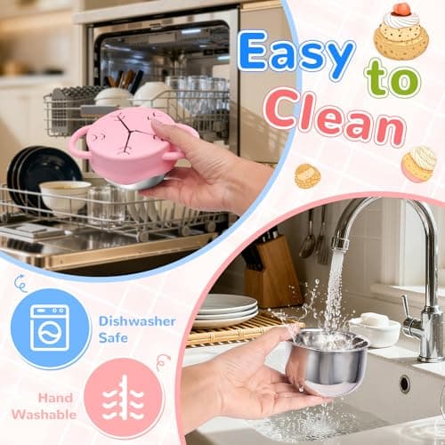 2 Pack Toddler Snack Containers –13.5oz Food Grade Stainless Steel Snack Cups for Toddlers Spill Proof with Snowflake Silicone Lids & Handles, Baby Snack Containers, Dishwasher Safe Toddler Snack Cups - Thumbnail 4