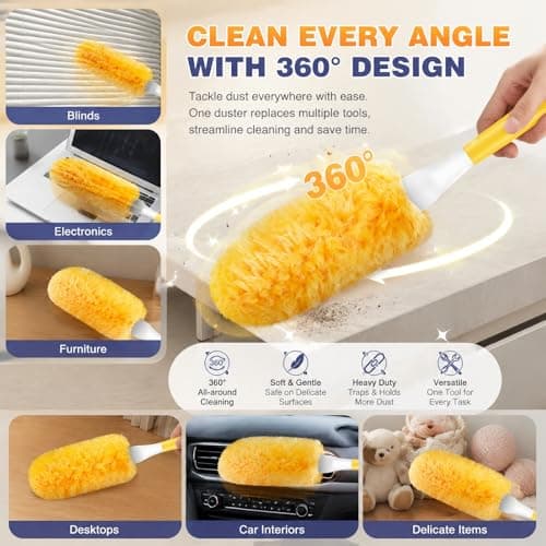 30 Count Duster Refills Kit fit for Swiffer Duster, 360° Heavy Duty Duster Refills, Disposable Microfiber Duster for Cleaning Home (30 Count Refills+1Handle) - Thumbnail 3