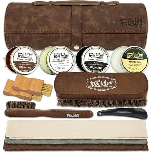 TROCHILINI Shoe Polish 13PC Shoe Shine Kit Leather Boot Care Set Mink Oil Brushes for Gentle Cleaning Care for Men Women Dad Christmas Birthday Gifts - Image 1