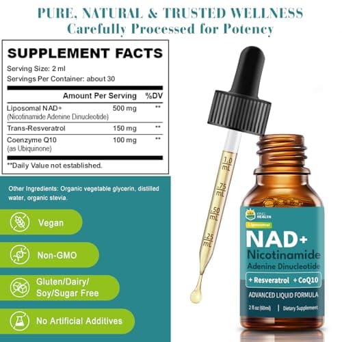 KingHealth CoQ10 100mg, Liposomal NAD+ 500mg, Resveratrol 150mg Liquid Supplements for Women & Men- Boost Energy & Anti-Aging - Vegan, Non-GMO, Gluten, Sugar-Free - 2 Fl Oz - Thumbnail 6