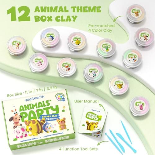 Air Dry Clay for Kids,12 Animals Theme Party Foam Clay,Ultra Light Modeling Clay Kit, DIY Art and Home Party Favors for Boys & Girls (Animal) - Thumbnail 2
