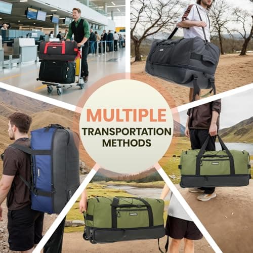 Fanwoli 30'' Large Rolling Duffle Bag with Wheels - No-Sag Heavyload Design, Waterproof & Collapsible (100L-120L) Wheeled Luggage with Soft Handle, Ideal for Extended Travel, Camping, Moving & Gym - Thumbnail 6