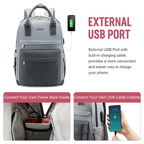 LOVEVOOK Travel Laptop Backpack Women Anti-theft Laptop Bag with USB Port Waterproof Computer Backpack for Nurse College Work - Thumbnail 6