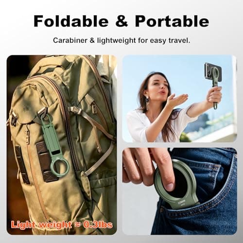 COMAN DP58 Magnetic Phone Tripod, Aluminum MagSafe Tripod Stand with Carabiner, Mini Portable Travel Pocket Stand for iPhone & Non-Magnetic Phones with Included Ring - Thumbnail 4