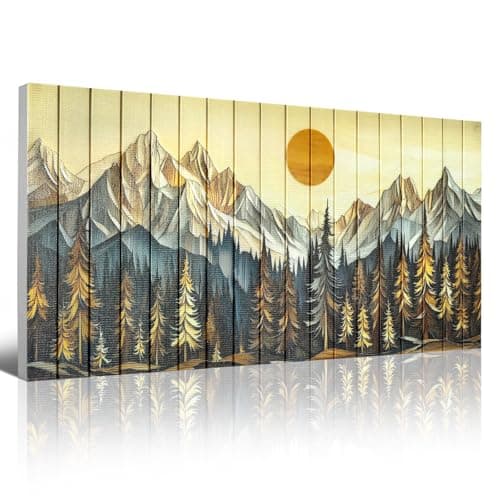 Large Mountain Canvas Ribbon Wall Art Abstract Forest Tree Sunrise Landscape Painting Pictures Boho Decor Handmade Textured Prints for Living Room Bedroom Bathroom Office Home Decor 20" x 40" - Image 1