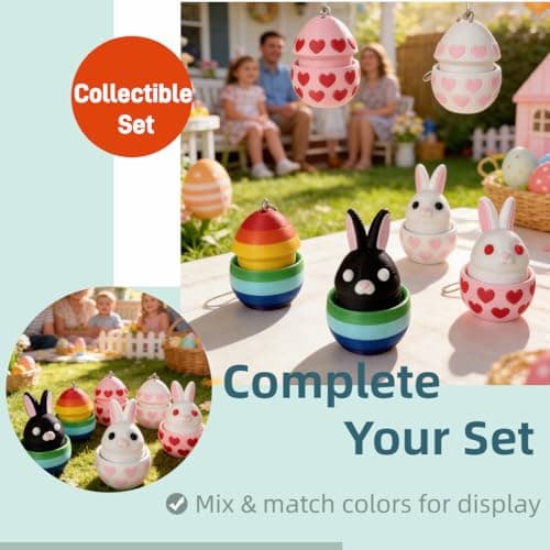 JimSeiSei 6PCS 3D Printed Easter Eggs Set Fidget Clicker, Prefilled Surprise Eggs for Easter Basket Stuffers, Reusable Collectible Toys for Easter Egg Hunt & Party Favors (Pressable) - Thumbnail 2