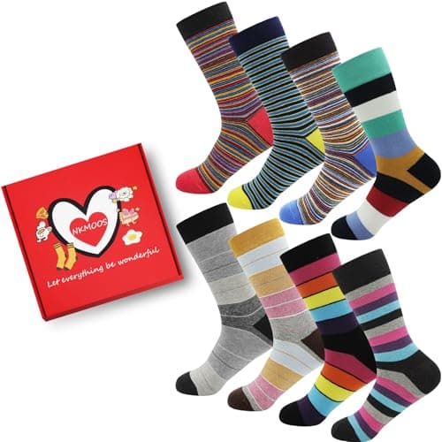 NKMOOS Colorful Striped Socks Women Cotton,Thin Women's Crew Socks Size 9-11,Fashion Funny Novelty Classic Soft Cozy Casual Breathable Work Holiday or Birthday Gifts for Women Sock for Trouser 8 Pairs - Image 1