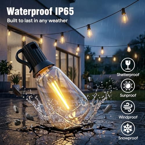 Skoiuc 50ft-LED-Lights-Outdoor-Waterproof-String Lights-Patio-Outside-Porch-Backyard-Garden-Gazebo-Yard-Deck-Balcony-Party-Camping-House-Hanging-Lighting-Bulb-Remote-Bluetooth-Hanging-Edison-ST38 - Thumbnail 5