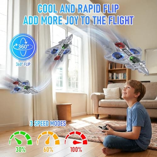 Liorbrix RC Plane Remote Control Airplane for Kids Aged 8+, RC Planes Foam Drones for Adult Kids, Fighter Jet Toy with Lights 360°Flip and Rotation Stunts, Airplane Toy Gifts for Boys - Thumbnail 2