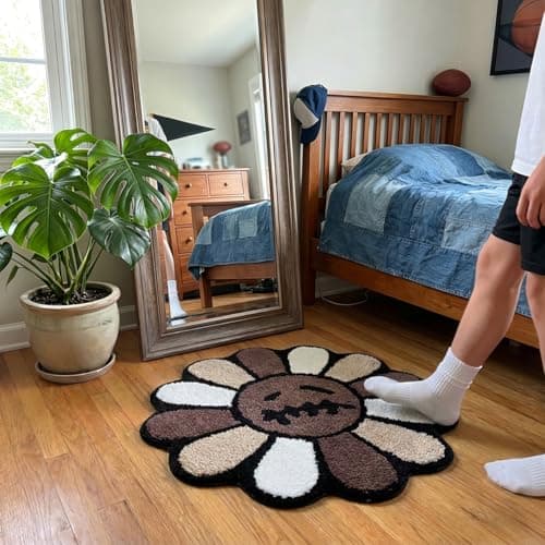 Shovagy Trippy Happy Face Rug Cool Rugs Tufted Quick Dry Bath Mats for Bathroom Non Slip Bath Mat Water Absorbent 2.6FT Brown Bathroom Rugs Halloween Gothic Ghost Skull Horror Decor Carpet - Thumbnail 6