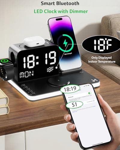 Acer Gadget 7-in-1 Wireless Charging Station Charger Stand for Multiple Devices for Apple - iPhone 17 16 15 14 13 12 Pro Max Apple Watch Airpods, Wireless iPhone Charger Station with Bluetooth TimeSyn - Thumbnail 6