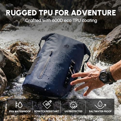 RIVONOVA Roll Top Closure Cooler Backpack for Kayaking Beach Paddle Boarding Watersports, Premium 24 Hours Insulated Leak Proof Zipperless Soft Cooler for Fishing, 35L Navy Blue - Thumbnail 3