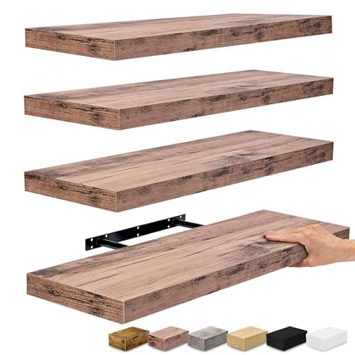 Sorbus Floating Shelves for Wall - 24" Bathroom Shelves, Wall Decor for Bedroom, Kitchen, Living Room, Home Decor & Book Storage - Mounted Floating Shelf with Invisible Brackets (Mahogany, 4 Pack) - Image 1