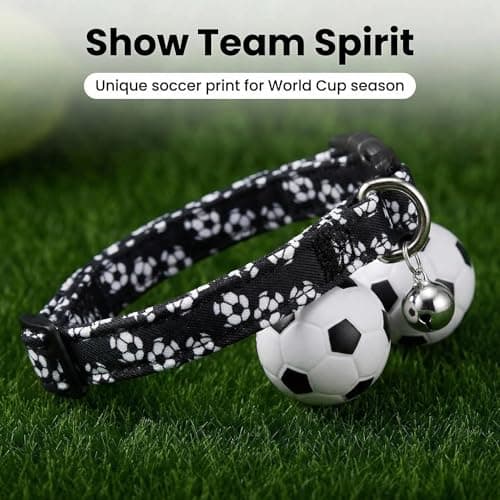 World Cup Dog Collar, Soccer Print Dog Collars for Puppy Small Medium Large Dogs with Bell for Female/Male Girl/Boy Dogs (Black, M for Medium Dog Collar) - Thumbnail 6