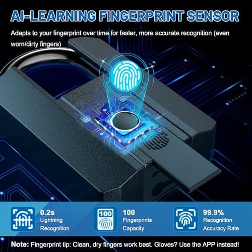 APECYC Smart Fingerprint Bike U Lock Bluetooth Heavy Duty Anti-Theft with 120 cm Steel Cable, USB Rechargeable Bicycle Lock Security Biometric App Control for Bike, Scooter, Motorcycle, E-Bike - Thumbnail 3