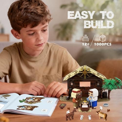 Jesus Nativity Building Set with Lights, 1000PCS Nativity Blocks Compatible with Lego, Holy Family & Animals, Great Easter, Christian, Birthday Gift for Kids Adults - Thumbnail 5