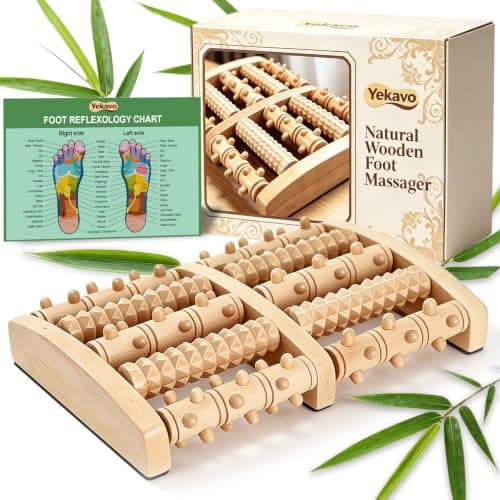 Dual Foot Massager Roller, Fast Relief for Plantar Fasciitis, Wooden Foot Massager Roller Acupressure Tool with Reflexology Chart, Pain Relief for Seniors & Desk Workers, Gifts for Women and Men - Image 1