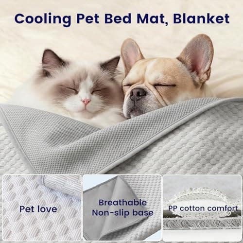 YQLKYMLO Dog Cooling Mat for Large Dogs, QMAX>0.4 Breathable Cool Pet Crate Pad with Chill Cold Fiber and Innovative Mesh Base Design, Portable Washable Kennel Mat for Summer, 40"×28",Pearl Grey - Thumbnail 3