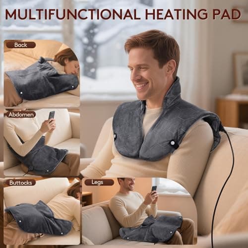 Far Infrared Heating Pad for Neck and Shoulders and Back - 6X Deeper Pain Relief, Graphene 30s Fast Heat, 8 Heat Setting, 16 Timer, Automatic Memory, Weighted Heating Pads Gift for Women&Men (Grey) - Thumbnail 5