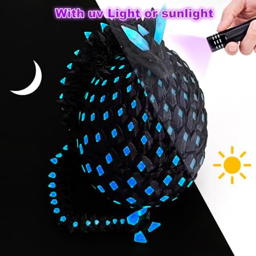 Funtigee 3D Printed Dragon Eggs Mystery with Dragon Inside Glow in The Dark Articulated Animals Fidget Toy Crystal 3D Printed Easter Dragon Eggs for Kids Boys Girls Home Decor Blue - Thumbnail 2