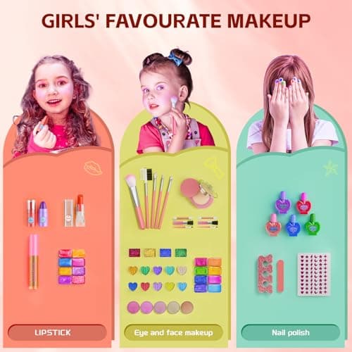 Kids Makeup Sets for Girls - Pretend Make Up Kits Real Washable Princess Toys with Mirror, Real Dressing Table with Stand Play Makeup Toys for 3 4 5 6 7 8-12 Year Old Girls Birthday & Christmas - Thumbnail 4