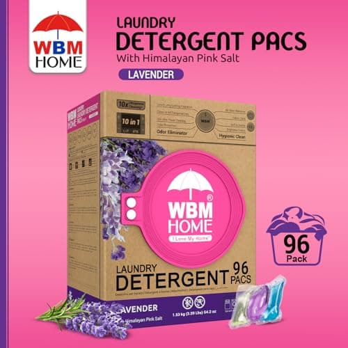 WBM 10-in-1 Laundry Pods with Softener & Scent Booster, 96 Count, High Efficiency (HE), Fabric Softener, Lavender Extracts, Stain Lifter, Eco-Friendly, Gentle, Fresh - Thumbnail 2