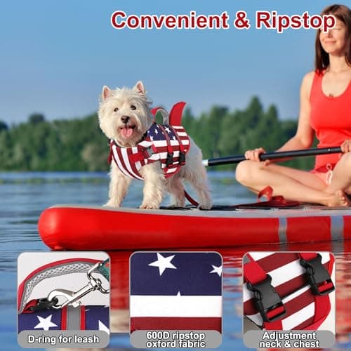 Dogcheer Harness-Style Dog Life Jacket Shark, Reflective American Flag Dog Life Vest for Swimming Boating, High Buoyancy Pet Swim Vest for Small Medium Large Dogs - USA Flag, XL - Thumbnail 4